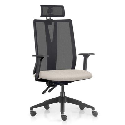 Cadeira Escritório Giratória Presidente Flow F02 Base Preta Linho Bege Claro - Lyam Decor