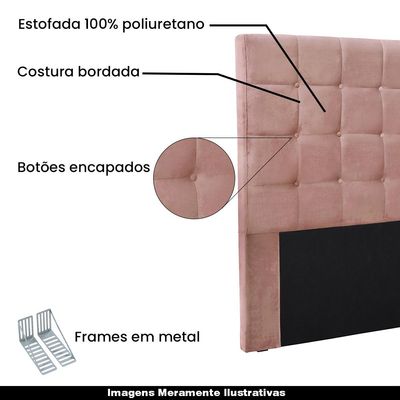 Cabeceira Decorativa Casal 1,40M Tropea Veludo Rosa - Gran Belo