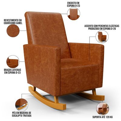 Poltrona de Amamentação com Balanço Ravena W01 Couríssimo Camel - Lyam Decor