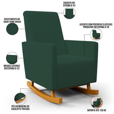 Poltrona de Amamentação com Balanço e Puff Ravena W01 Suede Verde  - Lyam Decor