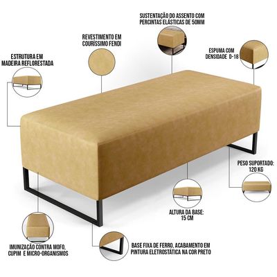 Puff Decorativo Sala de Estar Bali W01 Base Ferro 120x50 cm Couríssimo Fendi - Lyam Decor