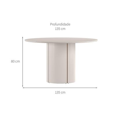 Mesa de Jantar Redonda com Tampo de Vidro Serena Off White 135 cm