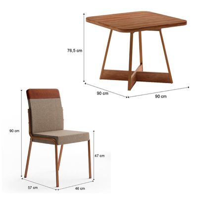 Conjunto de Mesa Quadrada com Tampo MDP Nogal Átria e 4 Cadeiras Madalena Linho Areia e Caramelo