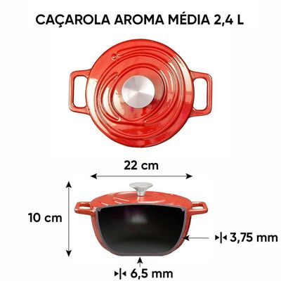 Caçarola de Ferro Fundido Esmaltado Oxford Aroma Vermelha 22cm Para Fogão Indução