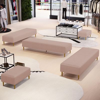 Kit 02 Puffs Decorativo Sala de Estar Bali W01 Pés Palito 210x60cm Linho Rosê - Lyam Decor