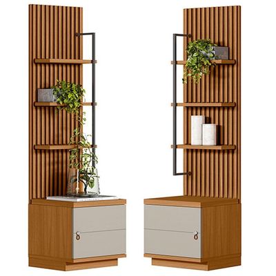 Kit 2 Módulos Laterais Complementares Painel Ripado -offwhite