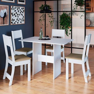 Conjunto Mesa Karla Paris Com 4 Cadeiras Branco Cacau - Indekes