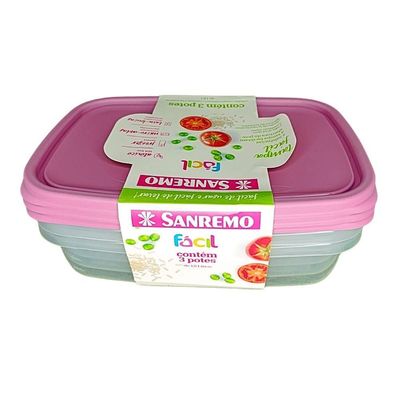Conjunto 3 Potes Plástico Rosa Sanremo 1,8L