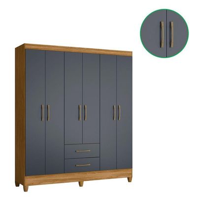 Guarda Roupa Roupeiro Casal Panama 6 Portas 2 Gavetas Freijo Com Cinza - Moval