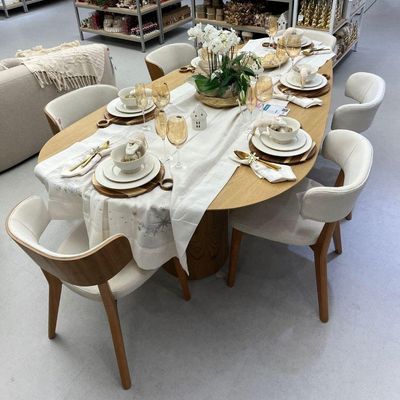 Mesa De Jantar Orgânica Breeze 2,40 X 1,20m 9 Lugares Lâmina Natural De Madeira Damasco