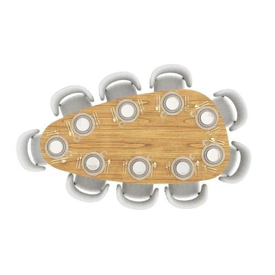 Mesa De Jantar Orgânica Breeze 2,40 X 1,20m 9 Lugares Lâmina Natural De Madeira Damasco