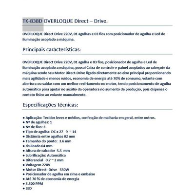 Overlock Direc Drive Silenciosa 220v + 5 Panos De Prato 220V