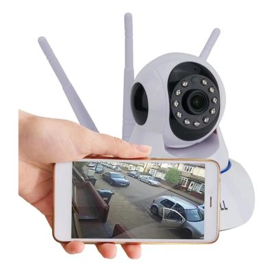 Câmera Ip Wireless Wifi Com 3 Antenas Onvif Hd Giro 360°