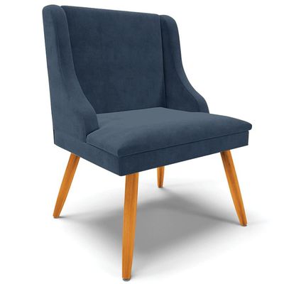 Cadeira Decorativa Sala de Jantar Pés Palito de Madeira Firenze Suede Azul Marinho/Natural G19 - Gran Belo