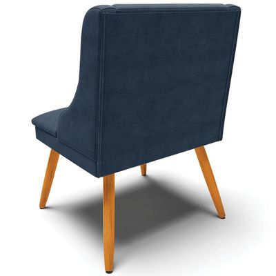 Cadeira Decorativa Sala de Jantar Pés Palito de Madeira Firenze Suede Azul Marinho/Natural G19 - Gran Belo