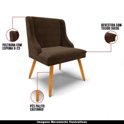 Cadeira Decorativa Sala de Jantar Pés Palito de Madeira Firenze Suede Marrom/Natural G19 - Gran Belo