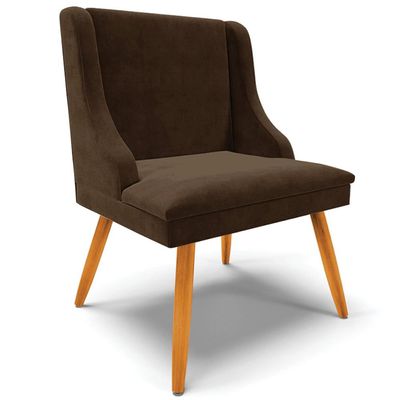 Cadeira Decorativa Sala de Jantar Pés Palito de Madeira Firenze Suede Marrom/Natural G19 - Gran Belo