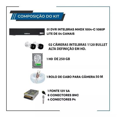 Kit 2 Câmeras Intelbras Dvr Mhdx 1004 Com Hd Completo Cftv