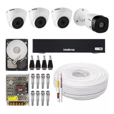 Kit Cftv 4 Câmeras Multi Hd 720p 1mp Dvr Intelbras Mhdx 1104