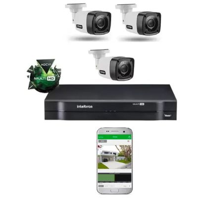 Kit 3 Cameras Segurança 720p Full Hd Dvr Intelbras 4ch S/hd