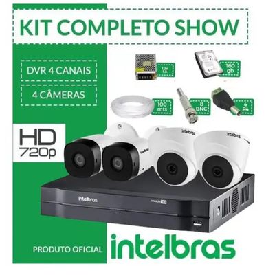 Kit 4 câmeras Intelbras  2 internas e 2 externas 20metros completo alta definição