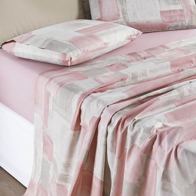 Jogo Cama Lençol Maris King Percalle 200 Fios Estampado 4 Peças Quadri Rosê