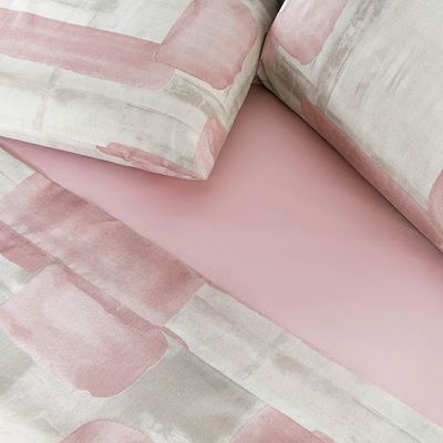 Jogo Cama Lençol Maris King Percalle 200 Fios Estampado 4 Peças Quadri Rosê