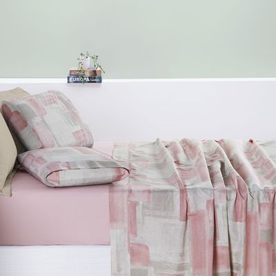 Jogo Cama Lençol Maris King Percalle 200 Fios Estampado 4 Peças Quadri Rosê