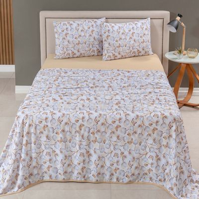 Jogo Cama Lençol Sonnet King Malha Estampada 100% Algodão 4 Peças - Borboleta - Mostarda