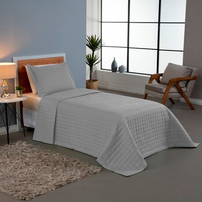 Kit Cobre Leito Colcha Bellini Solteiro Dupla Face Percal 300 Fios Textura Matelassê 2 Peças - Cinza