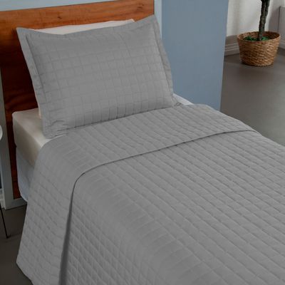 Kit Cobre Leito Colcha Bellini Solteiro Dupla Face Percal 300 Fios Textura Matelassê 2 Peças - Cinza