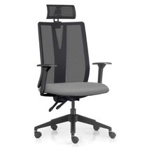 Kit 2 Cadeiras Escritório Giratória Presidente Flow F02 Base Preta Linho Cinza Escuro - Lyam Decor