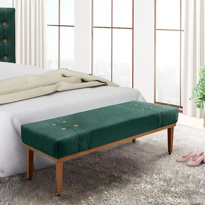 Recamier Decorativo 140cm Kors Veludo Pés de Madeira Verde Floresta - Gran Belo