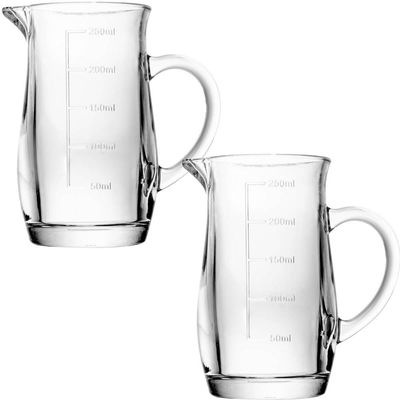 Kit 2 Jarras Medidoras 250ml Lyor Vidro Com Alça Bico Direcionador 12,5cm Receita Graduada