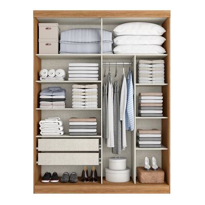 Guarda-Roupa / Roupeiro THB Comfort Slim Glass com 2 Portas e Espelho Almendra