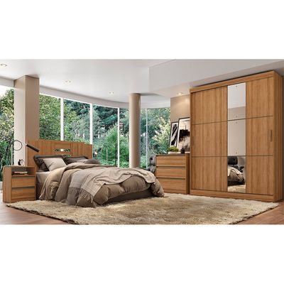 Guarda-Roupa / Roupeiro THB Comfort Slim Glass com 2 Portas e Espelho Almendra