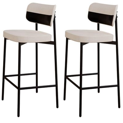 Kit 02 Banquetas Alta Bar Cozinha Sala De Jantar Aço Preto Kaira C01 Linho Palha Courino Preto - Lyam Decor