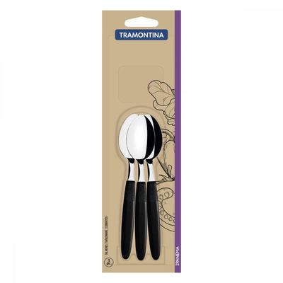 Conjunto de Colheres para Cha Tramontina Ipanema com Laminas em Aço Inox e Cabos de Polipropileno Preto 3 Peças