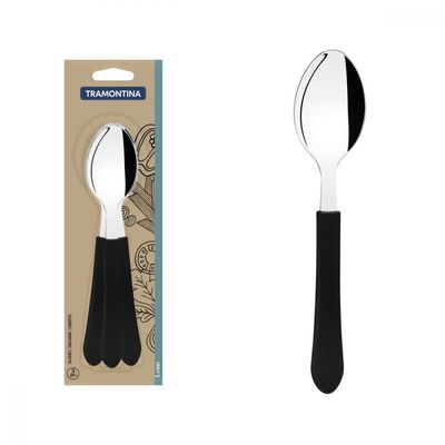 Conjunto de Colheres de Mesa Tramontina Leme com Laminas em Aço Inox e Cabos de Polipropileno Preto 3 Peças
