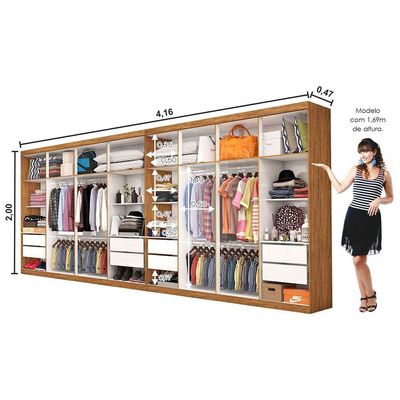 Closet Casal Duplo Rubi Premium 16 Portas 8 Gavetas Cinamomo