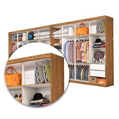 Closet Casal Duplo Rubi Premium 16 Portas 8 Gavetas Cinamomo