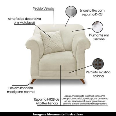Poltrona Decorativa com 1 Almofada Armstrong Veludo Bege - Gran Belo