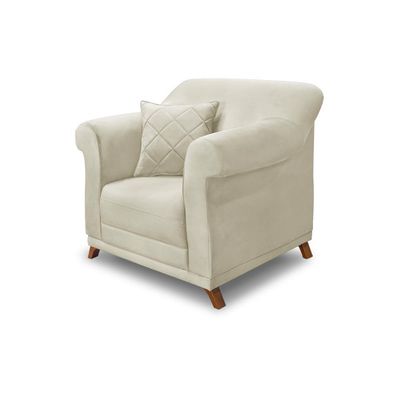 Poltrona Decorativa com 1 Almofada Armstrong Veludo Bege - Gran Belo