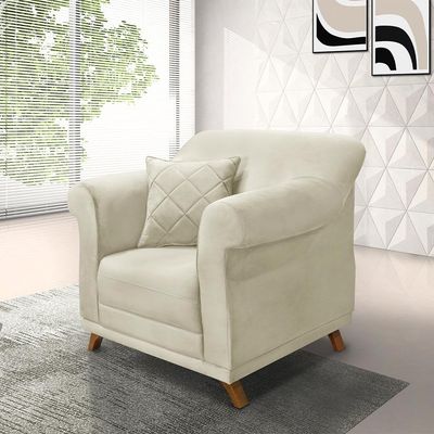 Poltrona Decorativa com 1 Almofada Armstrong Veludo Bege - Gran Belo
