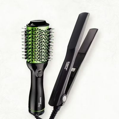 Escova Secadora Taiff Easy Oval 1200W + Chapinha | Prancha Taiff Clássica Cerâmica 180°C Verde e Preto / 220V