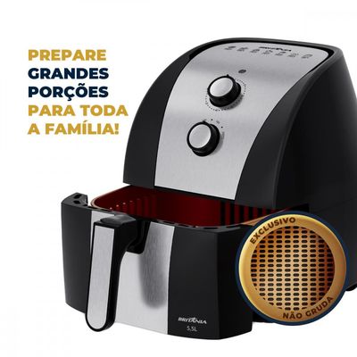 Fritadeira ElÃ©trica BritÃ¢nia BFR51 Gold 5,5L Air Flow Cesto RemovÃ­vel Preta Preto com Inox / 220V