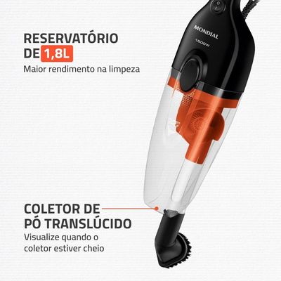 Aspirador Vertical AP40B 2 em 1 1500W Filtro Ciclone Lavável Mondial Preto com Laranja / 220V