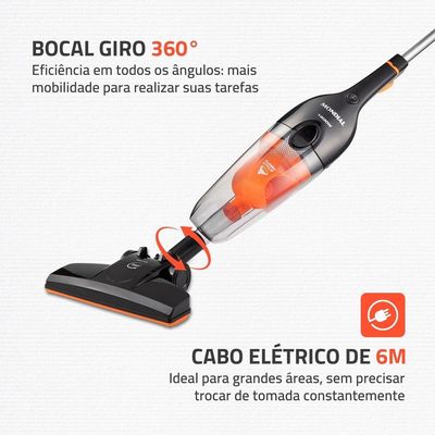 Aspirador Vertical AP40B 2 em 1 1500W Filtro Ciclone Lavável Mondial Preto com Laranja / 110V