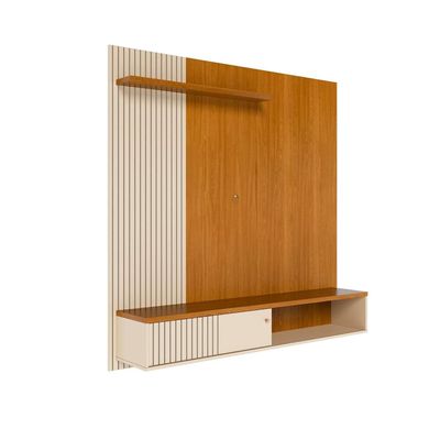 Painel Suspenso para TV Aurora 160cm Ripado Porta Deslizante Madetec Cinamomo/Off White