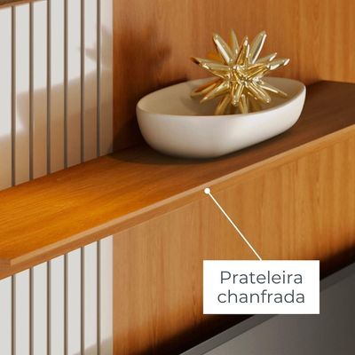 Painel Suspenso para TV Aurora 160cm Ripado Porta Deslizante Madetec Cinamomo/Off White